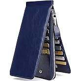 JEEBURYEE Women's Genuine Leather Credit Card Holder RFID Long Zipper Purse Wallet
