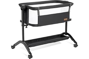 Taylengrow Baby Bassinet Bedside Sleeper - All-Mesh Design, Portable Bedside Bassinet for Baby with Washable Mattress, 5 Adjustable Heights (Black)
