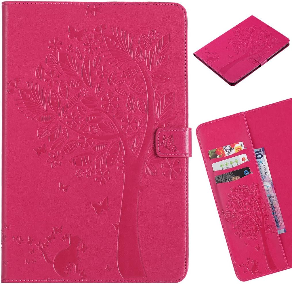 LEMORRY for Samsung Galaxy Tab A 9.7 / T550 T555 Case Leather Flip Wallet Pouch Slim Fit Bumper Protection Magnetic Strap Stand Card Slot Soft TPU Cover for Galaxy Tab A 9.7, Lucky Tree (Pink)