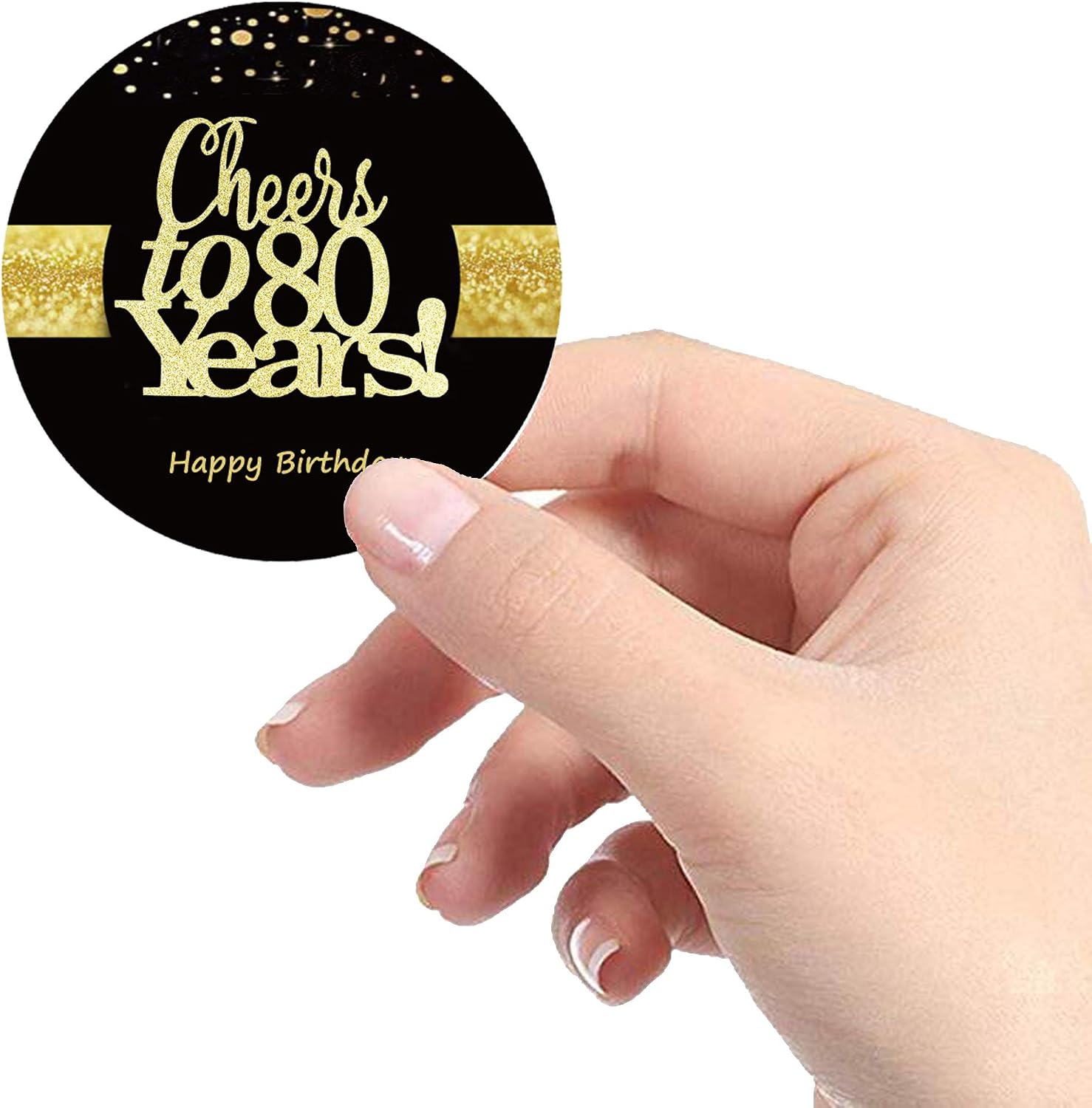 Sumerk 48 PCS Cheers to 80 Years Birthday Stickers - Large Bottle Stickers, 80th Birthday Seals, 2 INCHES Round Party Favors - Image 3