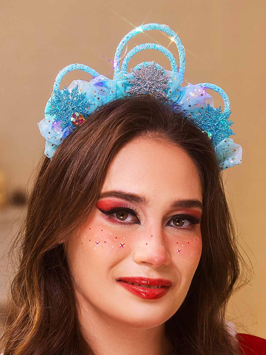 IYOU Christmas Sknowflake Led Headbands Blue Light up Xmas Hair Hoop Costume New Year Hair Accessories for Women