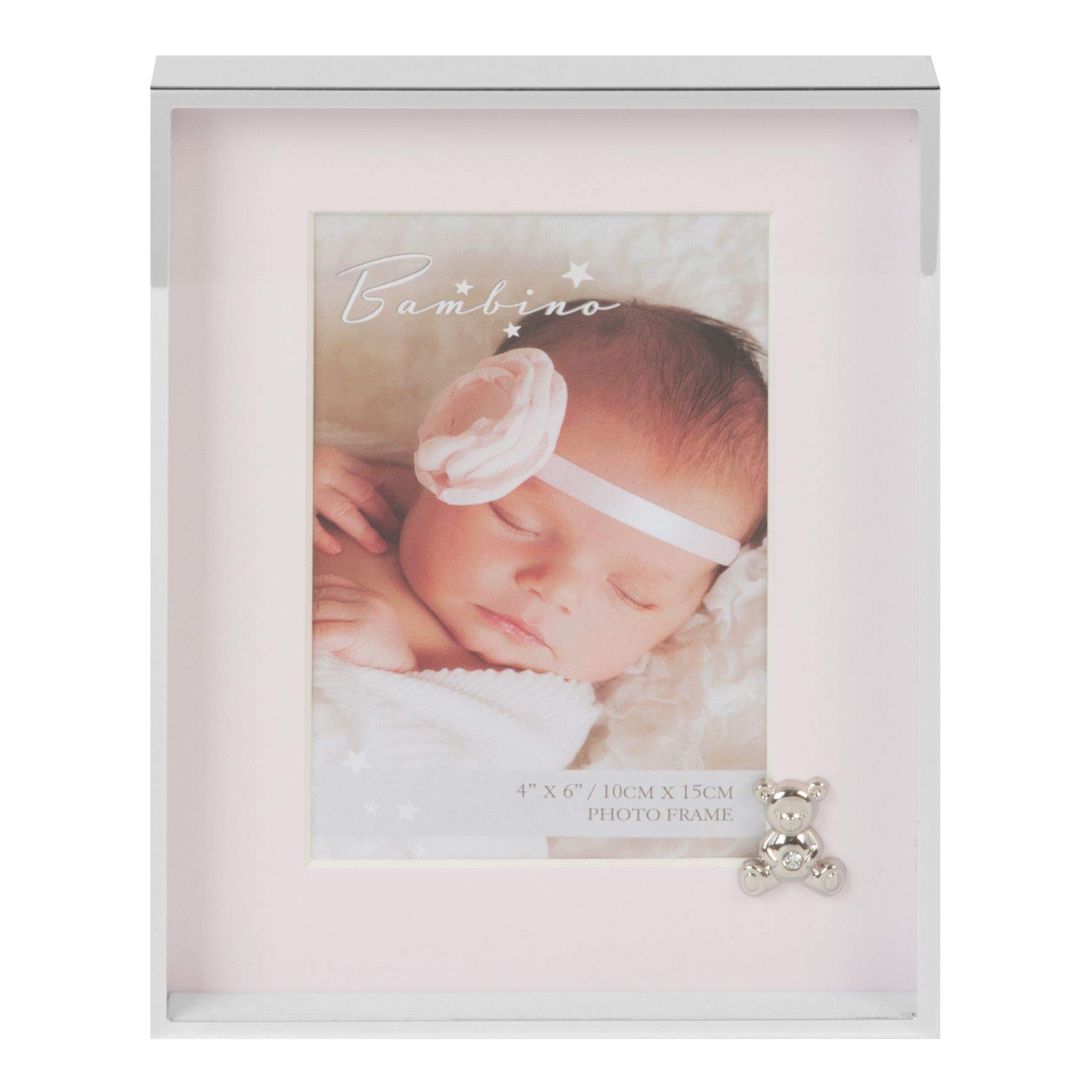 Bambino Silverplated Frame - Teddy with Pink Mount 4' x 6'