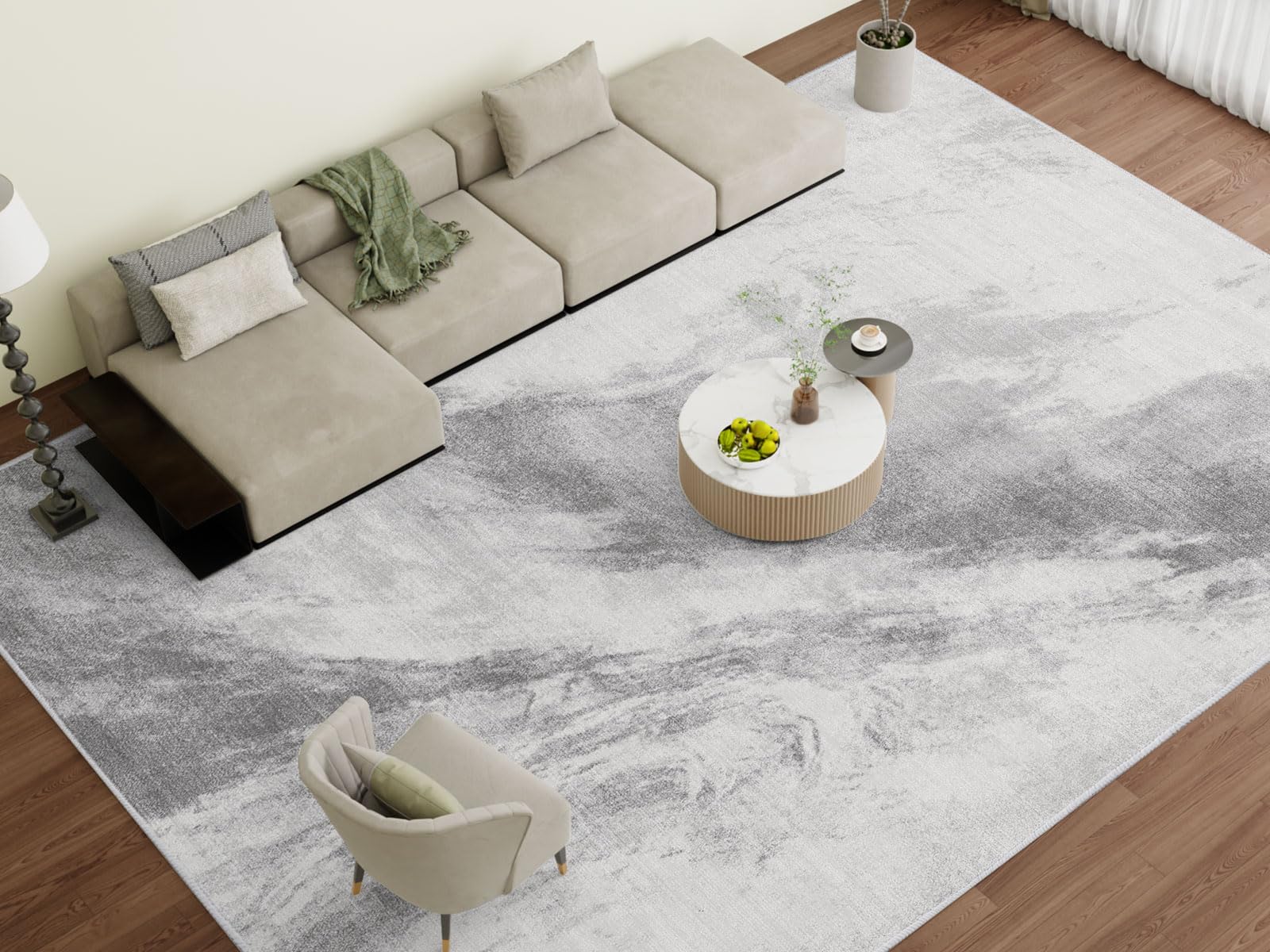 Photo 1 of Vamcheer Washable Area Rug - 5x7FT Machine Washable Modern Abstract Rug for Living Room Bedroom, Kitchen, Non-Shedding Soft Easy-Clean Carpet,Grey White