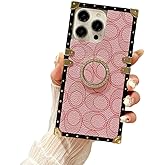Compatible with iPhone 16 Pro Max Case with Foldable Ring Stand Holder ,Luxury Designer Leather Soft TPU Shockproof Bumper Protective Phone Case Cover for iPhone 16 Pro Max for Women Girls Pink