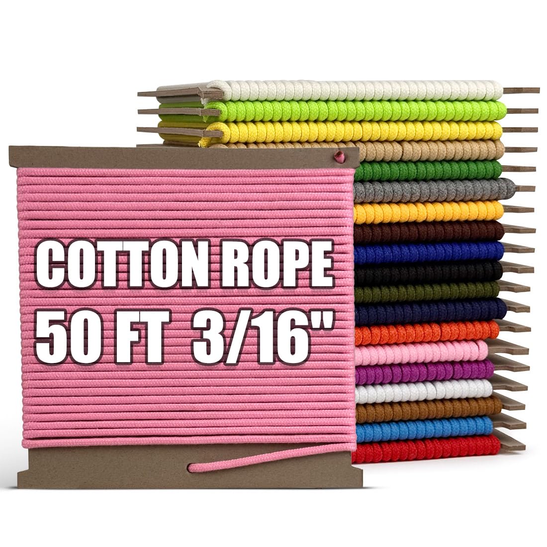 PerkHomy 500lb Cotton Rope 3/16" (5mm) 50 ft Multi
