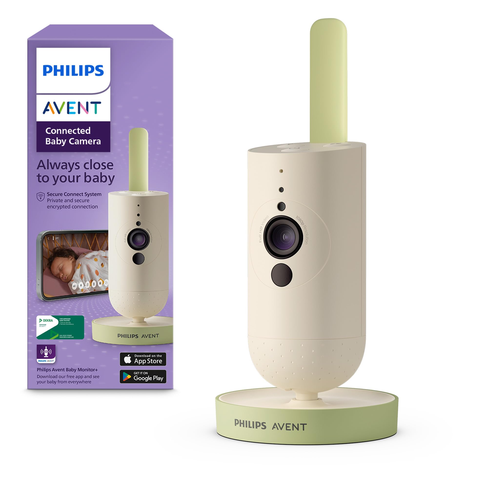 AVENT Philips Connected Babykamera mit App, Private und sichere Verschlüsselung, Audio, 2-facher Zoom, Nachtsichtfunktion, Gegensprechfunktion, DEKRA Zertifiziert privat und sicher SCD643/26