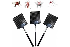 Telescopic Fly Swatters, Jakeloo 3 Pack Fly Swatter for Indoors Durable Plastic Flyswatter with Stainless Steel Telescopic Handle Ideal for Summer Home/Indoor/Outdoor/Classroom/Office (Black)