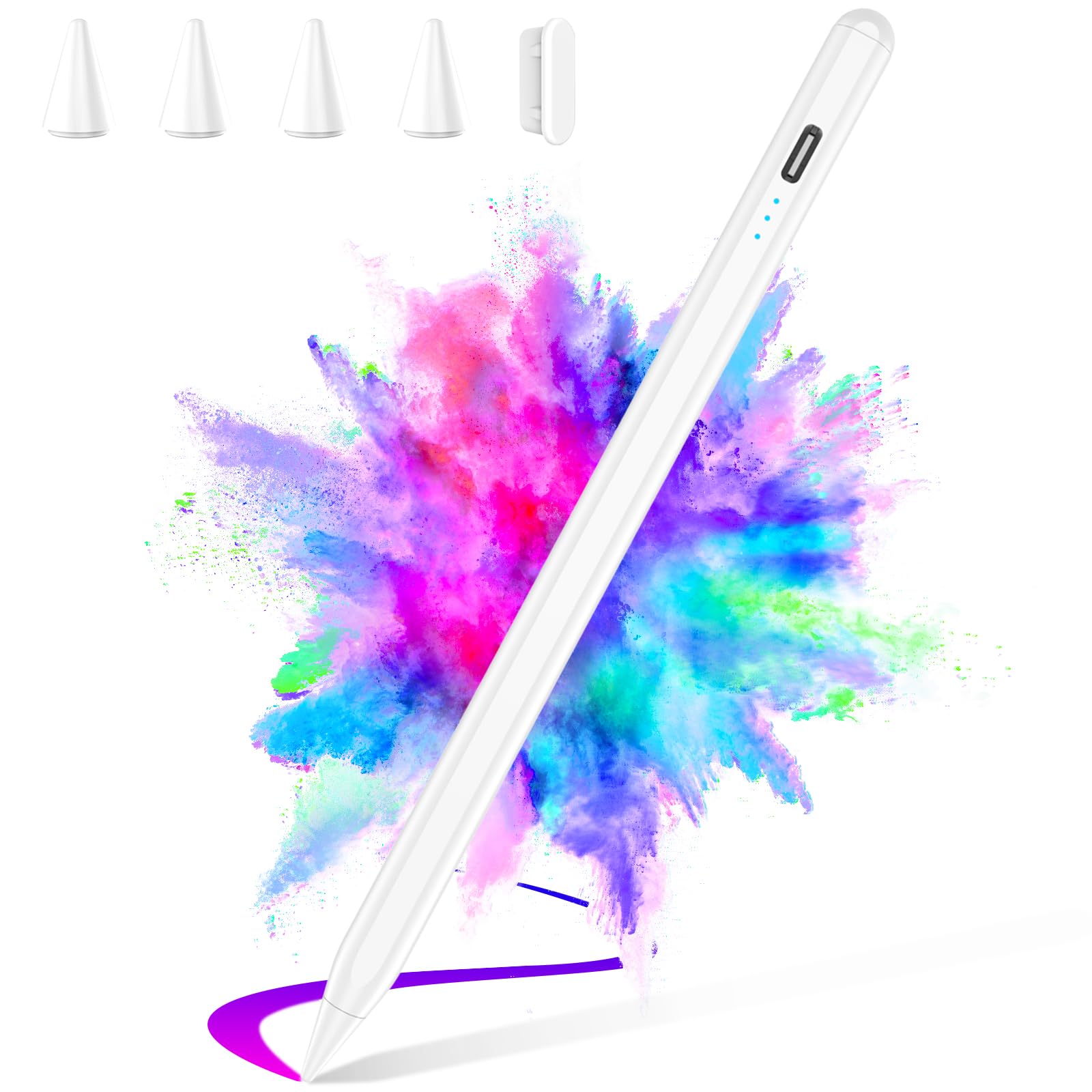 Stylus Pen for iPad 2025-2018 Faster Charge Apple Pencil with Tilt Sensitivity & Palm Rejection & Magnetic Compatible iPad 11/10/9/8/7/6, Pad Air 3/4/5, Pro 12.9"/11", Mini 6/5, M2/M4 White