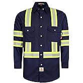 BOCOMAL FR Shirts for Men Hi Vis High Visibility 6.5oz Lightweight Type O Flame Resistant Refective Safety Shirt