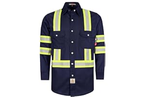BOCOMAL FR Shirts for Men Hi Vis High Visibility 6.5oz Lightweight Type O Flame Resistant Refective Safety Shirt