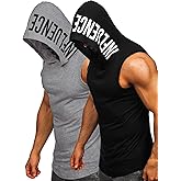 FLYFIREFLY Men's 2 Pack Workout Hooded Tank Tops Bodybuilding Athletic Sleeveless Muscle Cut Off T Shirt Gym Hoodies