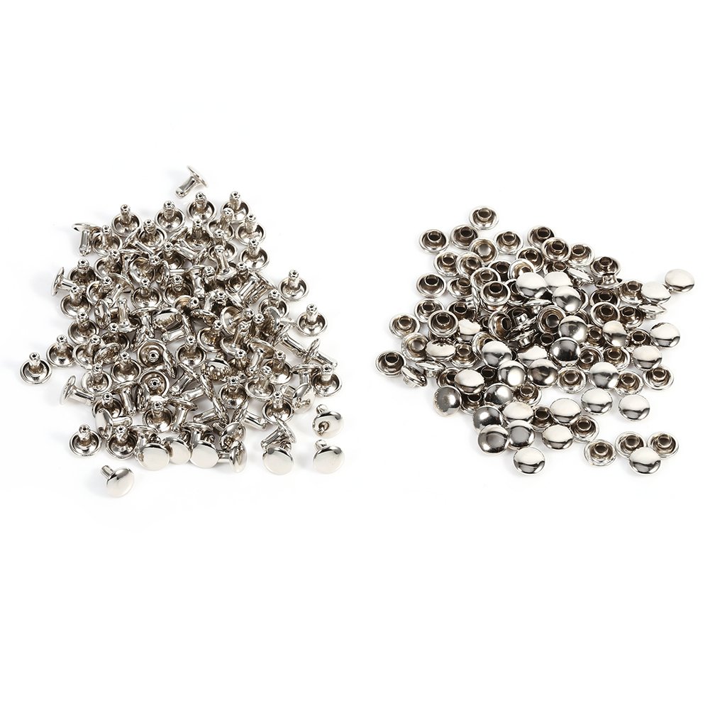 Walfront Double Cap Rivet Leather Rivets for Leather Craft Repairs & Decoration | Tubular Metal Studs Kit 8×8mm | DIY Bag & Shoe Repairs (Silver)