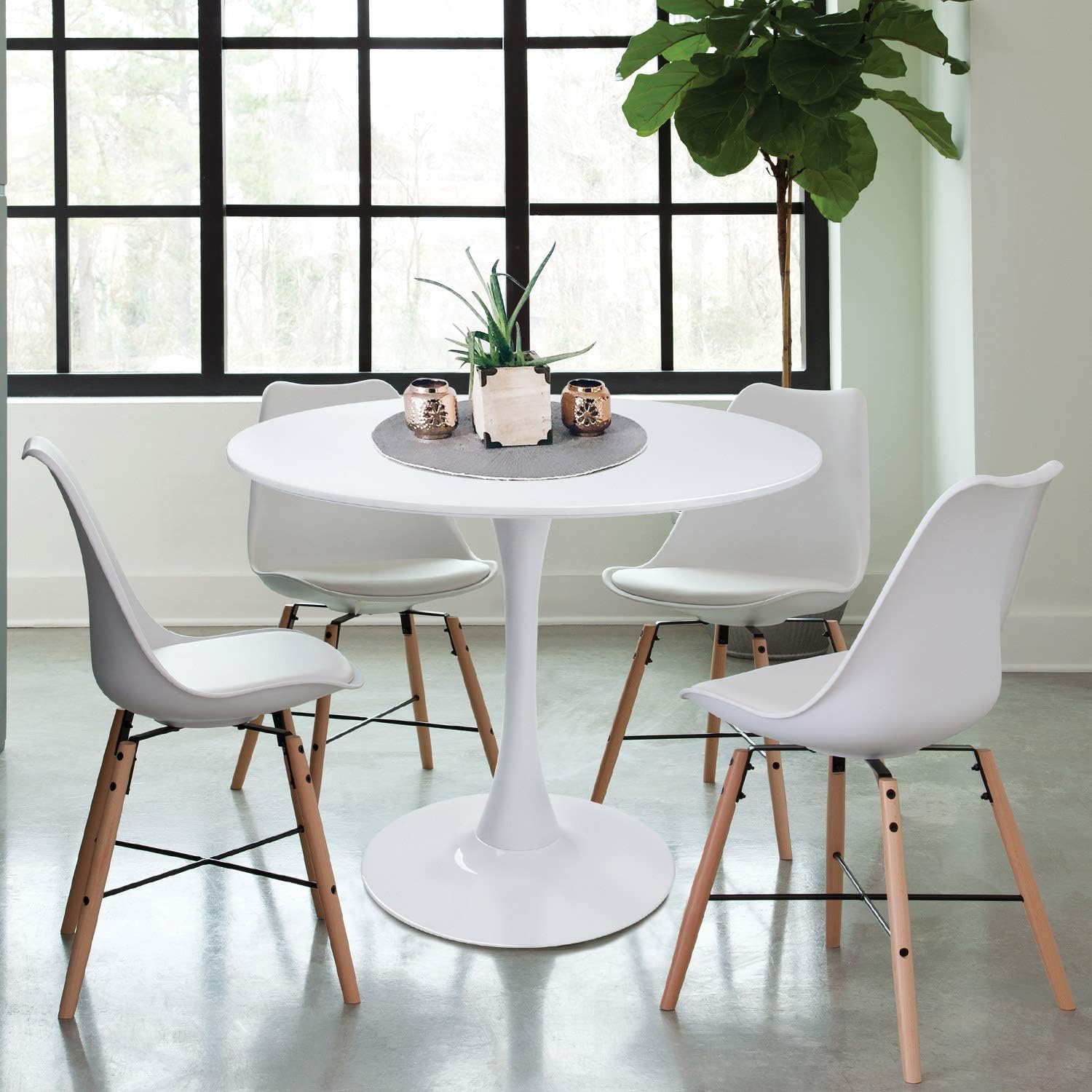 HAYOSNFO Modern Round Dining Table with Pedestal Base in White, Mid-Century Tulip Pedestal Leisure Table: Kitchen & Dining