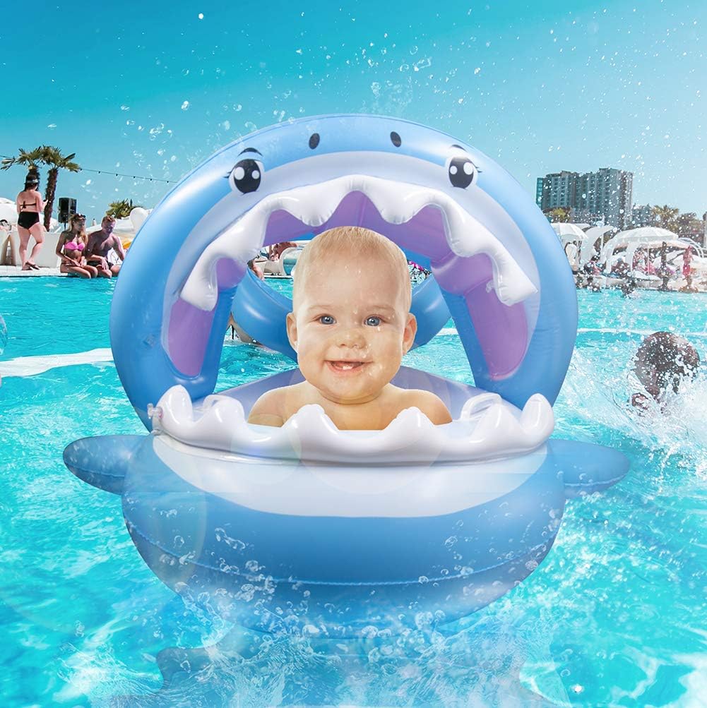 Veitorld Baby Swimming Float with Detachable Canopy | Shark Infant Pool Inflatable Swimming Ring | Pool Baby Toy for Kids Aged 6 Months -3 Years
