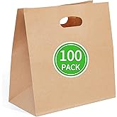 PAICUIKE 100 Pcs 11x6x11 Brown Kraft Paper Bags with Handle - Tote Grocery Bags Bulk for Restaurant, Bakery, Retail, Takeout