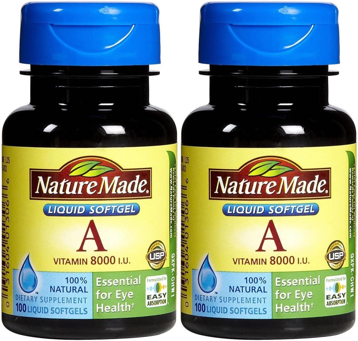 Nature Made Vitamin A 2,400 mcg (8,000 IU), 100 Softgels (Pack of 2