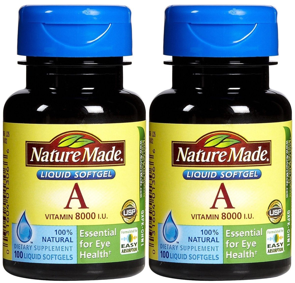 Nature Made Vitamin A 2,400 mcg (8,000 IU), 100 Softgels (Pack of 2