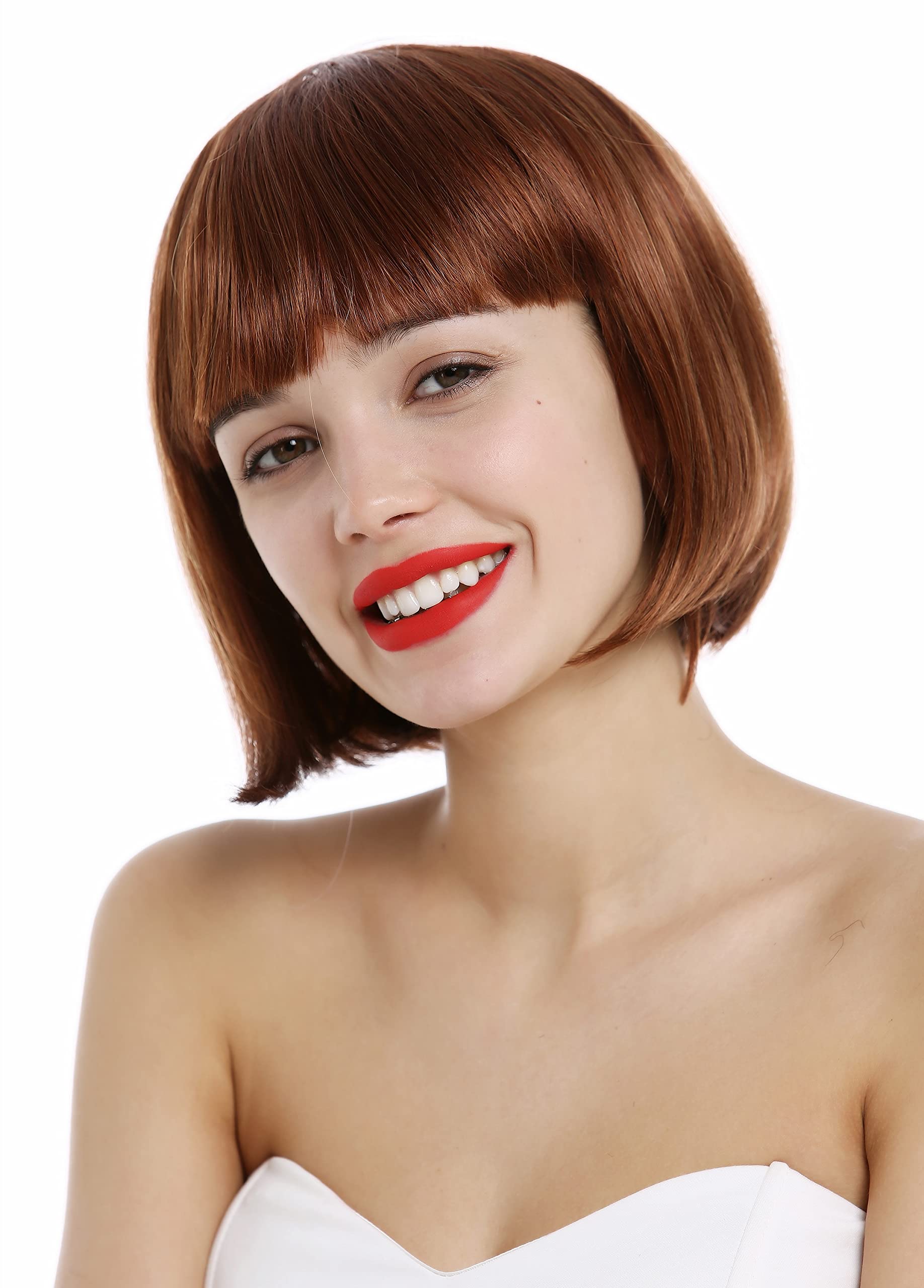 WIG ME UP - VK-4-G130 Short Lady Wig classy classic Bob style straight bangs sleek copper red