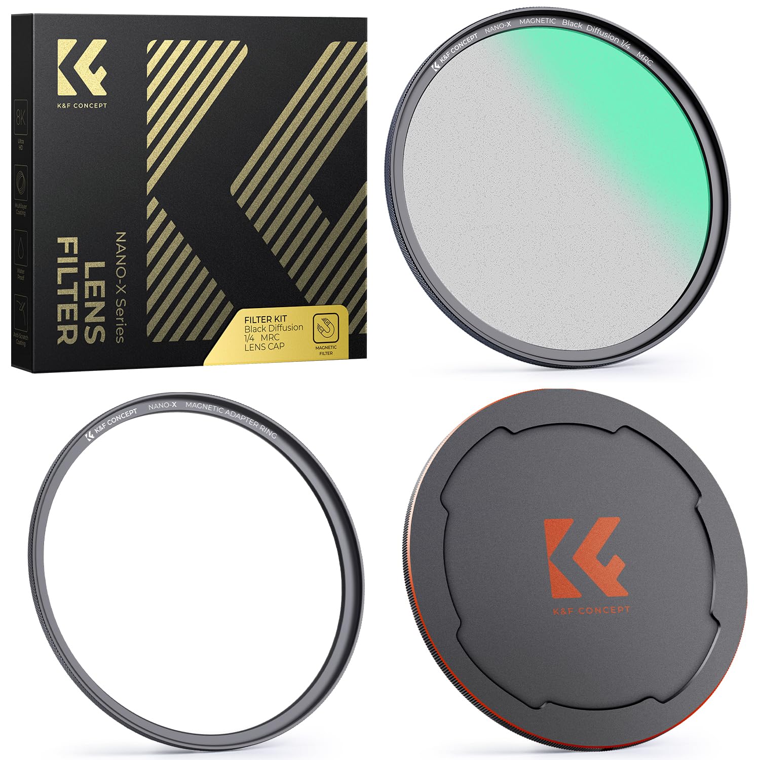 K&F CONCEPT 62mm Magnetic 1/4 Black-Mist Filter with Cap, Soft Black Diffusion Quick Switch Optical Glass for DSLR Cameras (Nano-X Series)