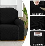 Topchances Recliner Cover - Soft Stretch Black Jacquard, Side Pocket view 7