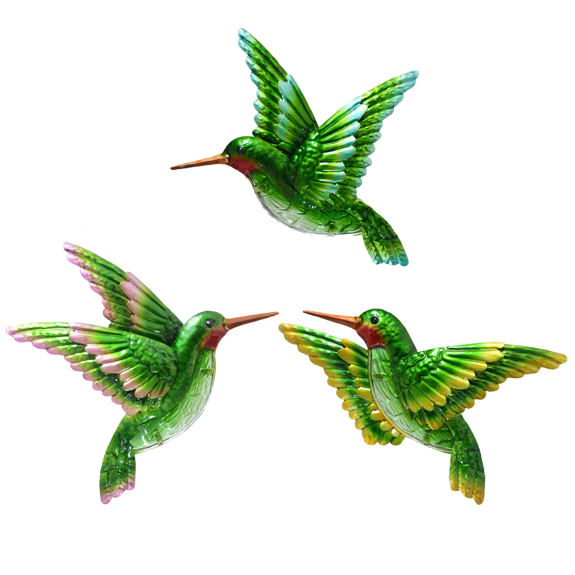 J-Fly Metal Glass Hummingbird Wall Decor 3D Hummingbird Design Hand Painted Living Room Glass Wall Art Outdoor Patio Hanging Home Bedroom Garden Patio Porch or Fence Green 10 inch — image 1
