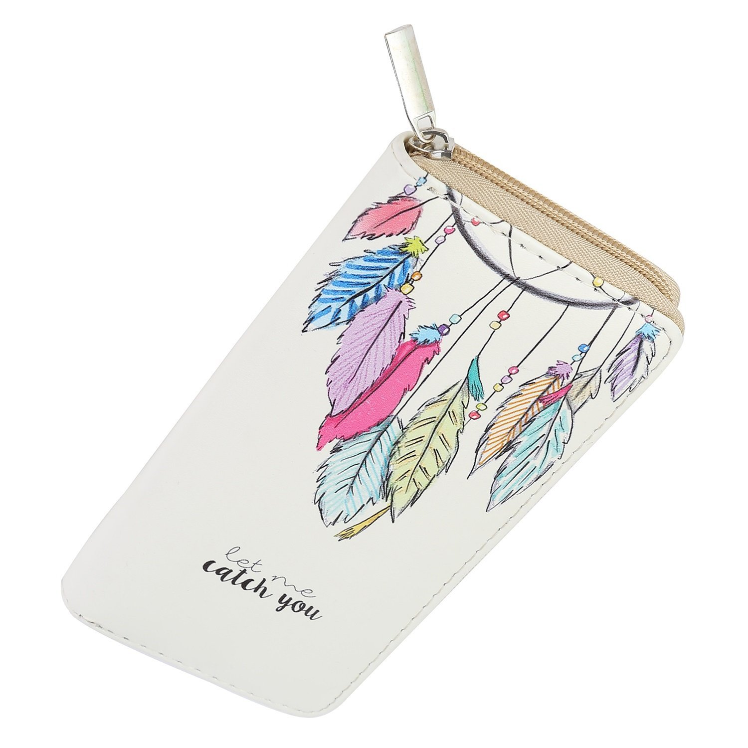 DonDon Women’s Purse Pattern Feathers with Chain Beige Pastel