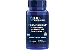 Life Extension PalmettoGuard® Saw Palmetto, Nettle Root and Beta-Sitosterol, Supports Healthy Prostate Function & Hormone Metabolism, 160 mg of Saw Palmetto for Men, Gluten-Free, Non-GMO, 60 softgels