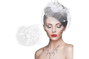 Voxlara Elegant Feather & Mesh Fascinator Hat for Women, Vintage Bridal Wedding Headpiece with Veil, Fascinator Hair Clip, fo