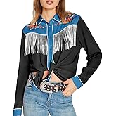 JOHN MOON Women's Fringe Western Shirts Floral Embroidered Button Down Shacket Rodeo Cowgirl Country Top Long Sleeve
