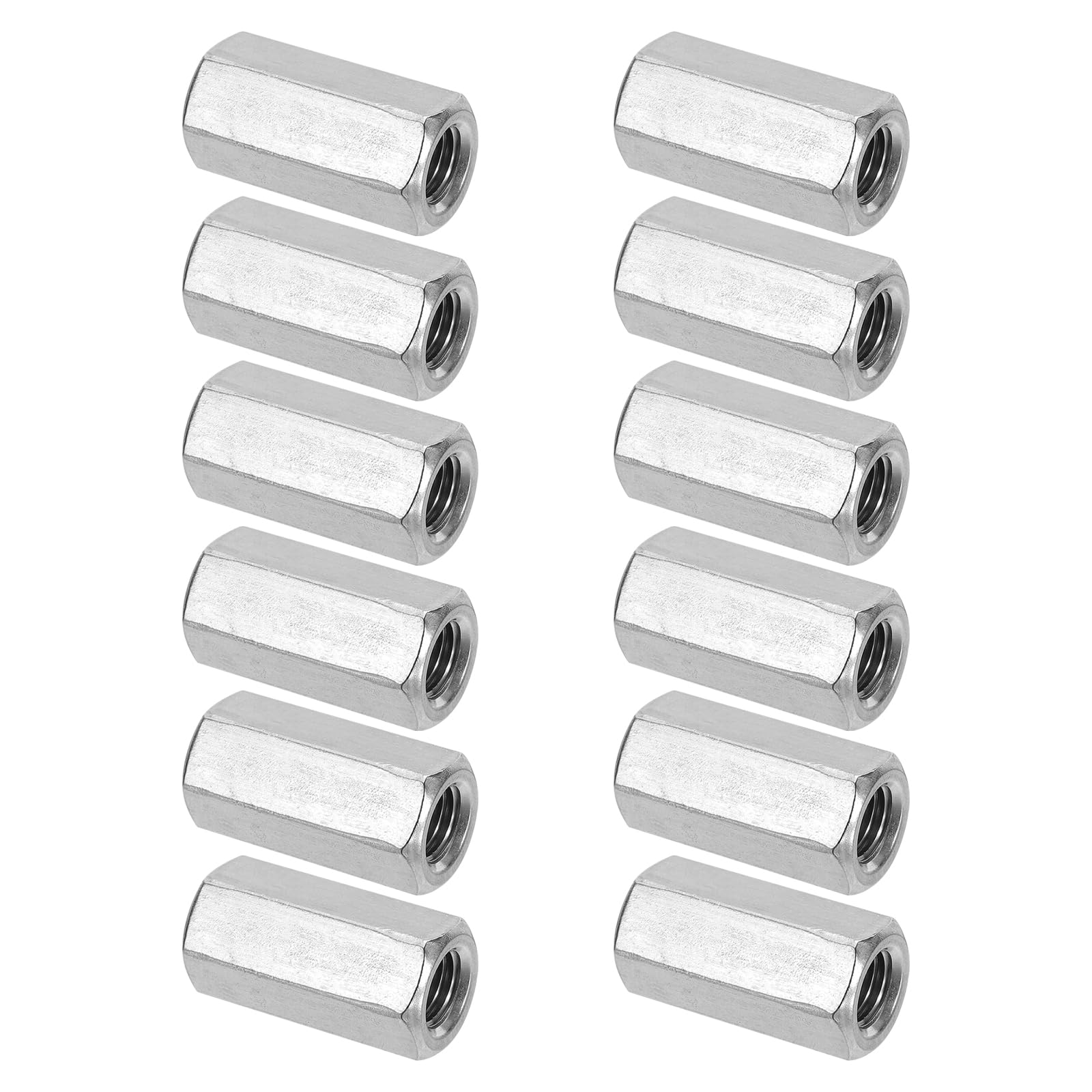 PATIKIL M12x1.75mm Stainless Steel Hex Coupling Nuts,12pcs 40mm(1.58") Long Coarse Fully Threaded Rod Coupling Nut Studding Connector Fasteners
