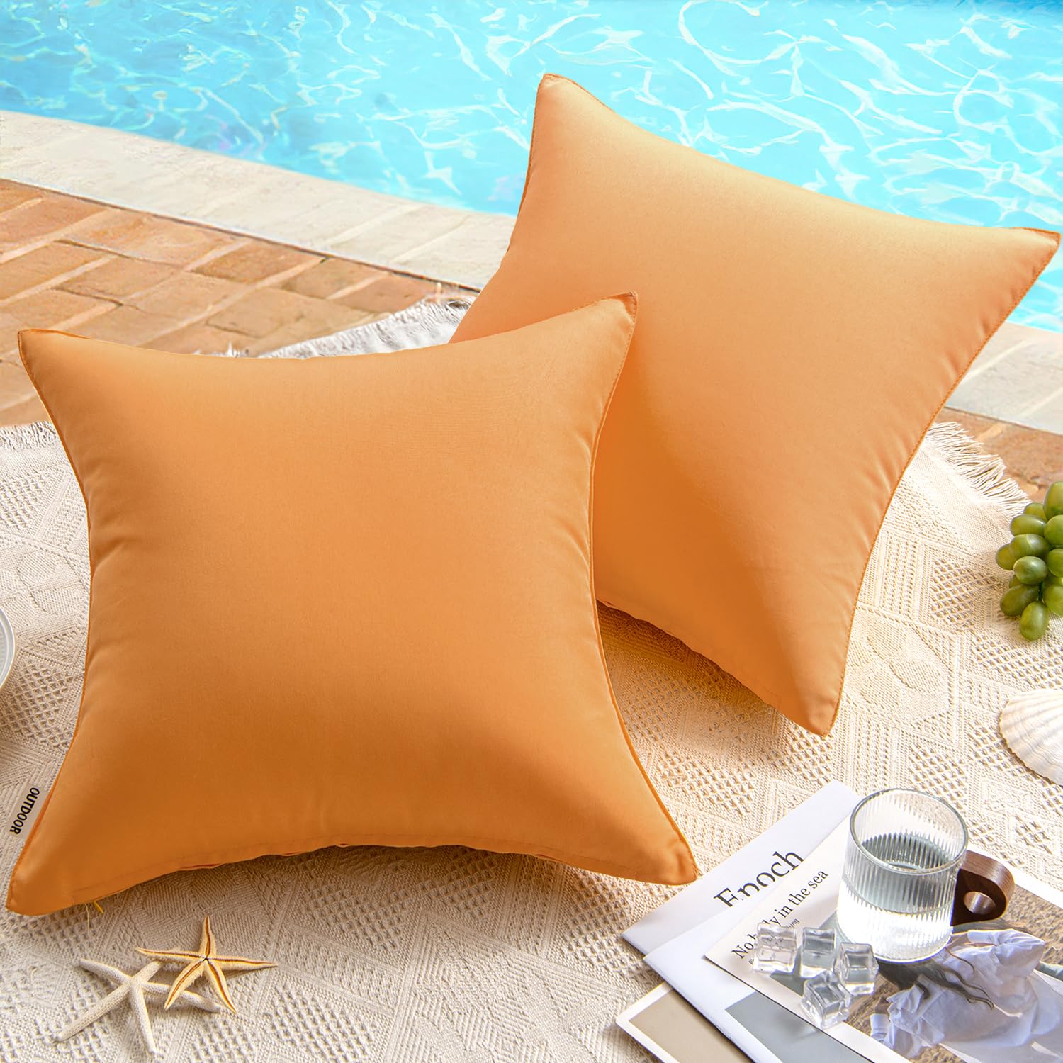 Photo 1 of MIULEE Pack of 2 Decorative Outdoor Waterproof Pillow Covers Garden Cushion Sham Throw Pillowcase Shell for Fall Patio Tent Couch 18x18 Inch Orange Yellow