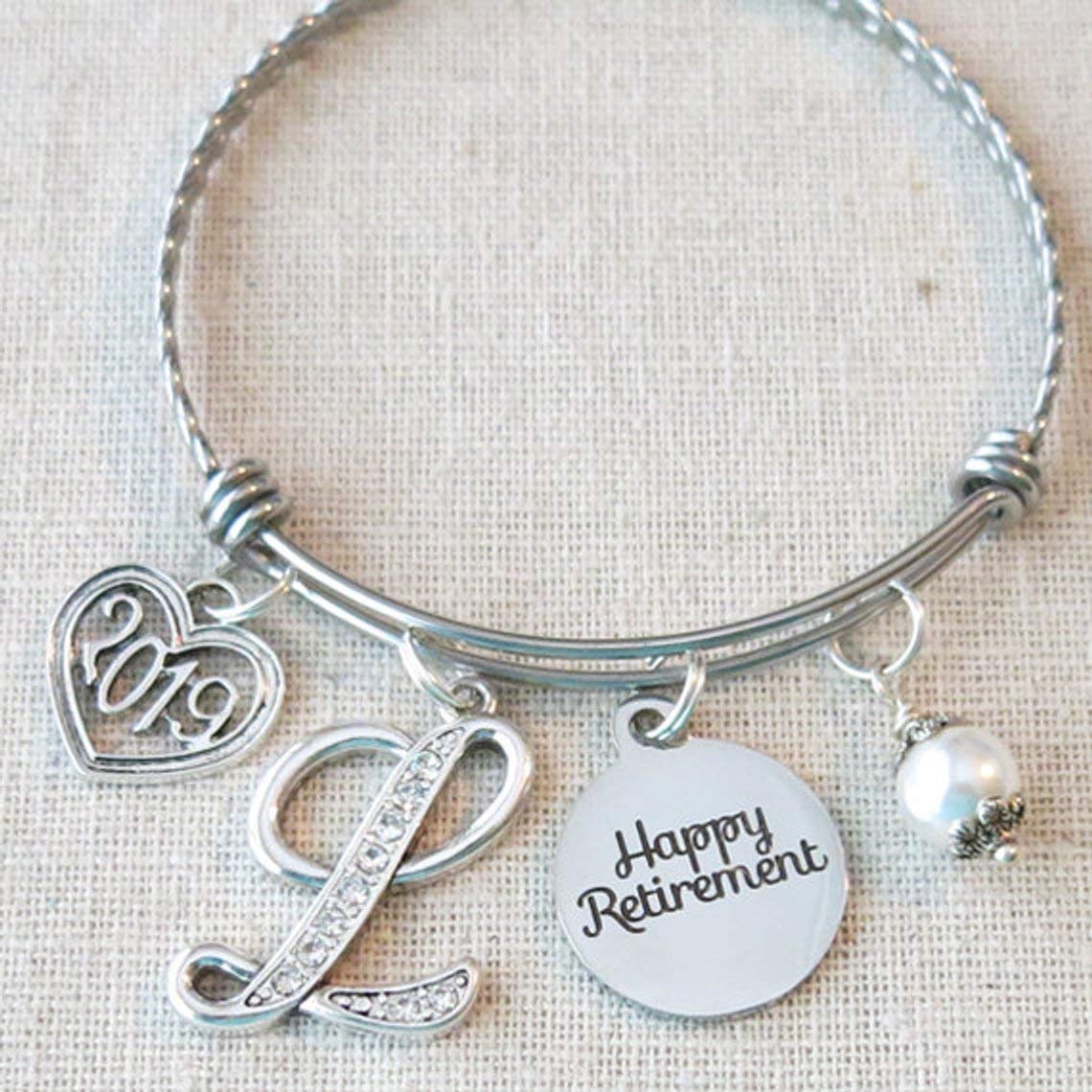 RETIREMENT Gift Bangle Bracelet, Congratulations Gift, Personalized 2019 Retirement