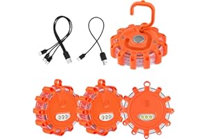 Tobfit LED Road Flares Rechargeable Safety Flashing Warning Light Roadside Emergency Disc Beacon Kit for Vehicles Boats with 