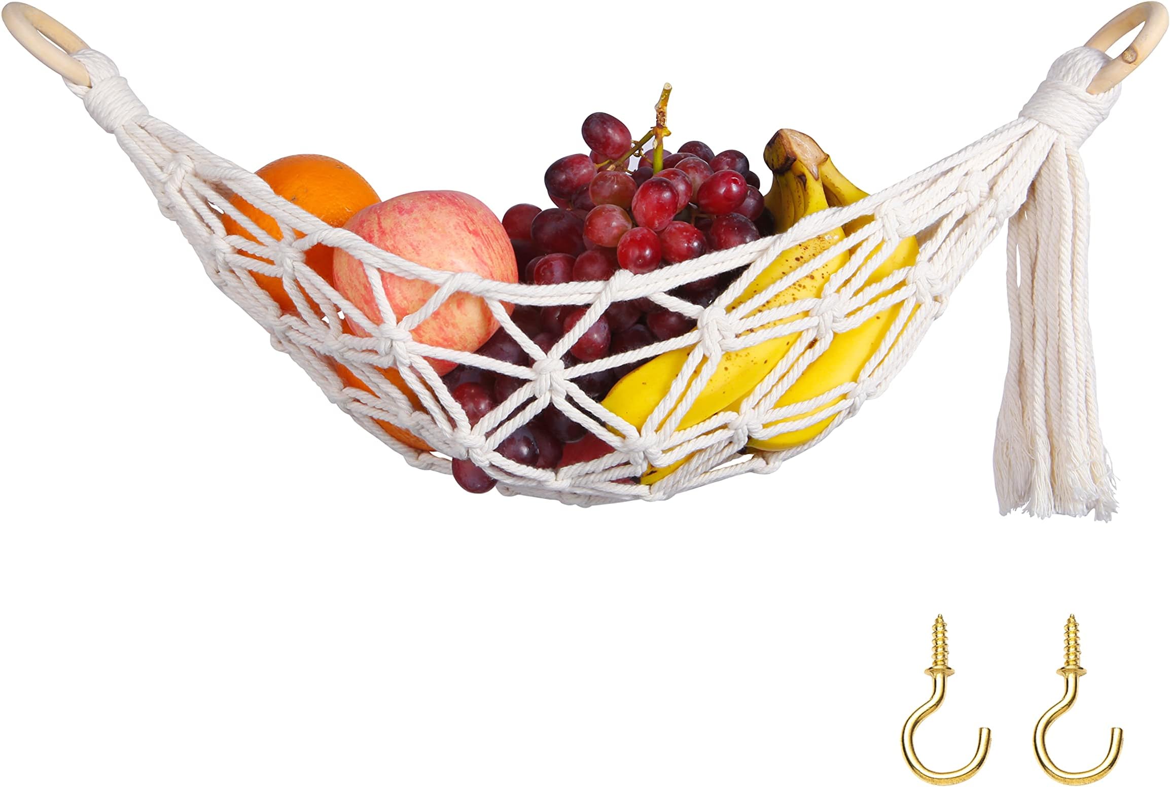 Macrame Fruit Hammock Under Cabinet - Banana Hammock for Boho Kitchen Decor - Hanging Fruit Hammock to Store All Your Produce in Small Places - Kitchen Storage Ideas also for RV