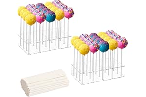 Focenat Cake Pop Holder, Cake Pop Stand and 100 Paper Sticks, Acrylic Lollipop Stand, Cake Pop Display 20 Holes, Lollipop Hol