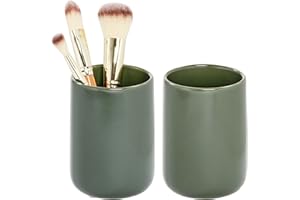 INTERDESIGN iDesign Ceramic Bathroom Tumbler for Countertop or Vanity Storage - Set of 2 - Moss Green