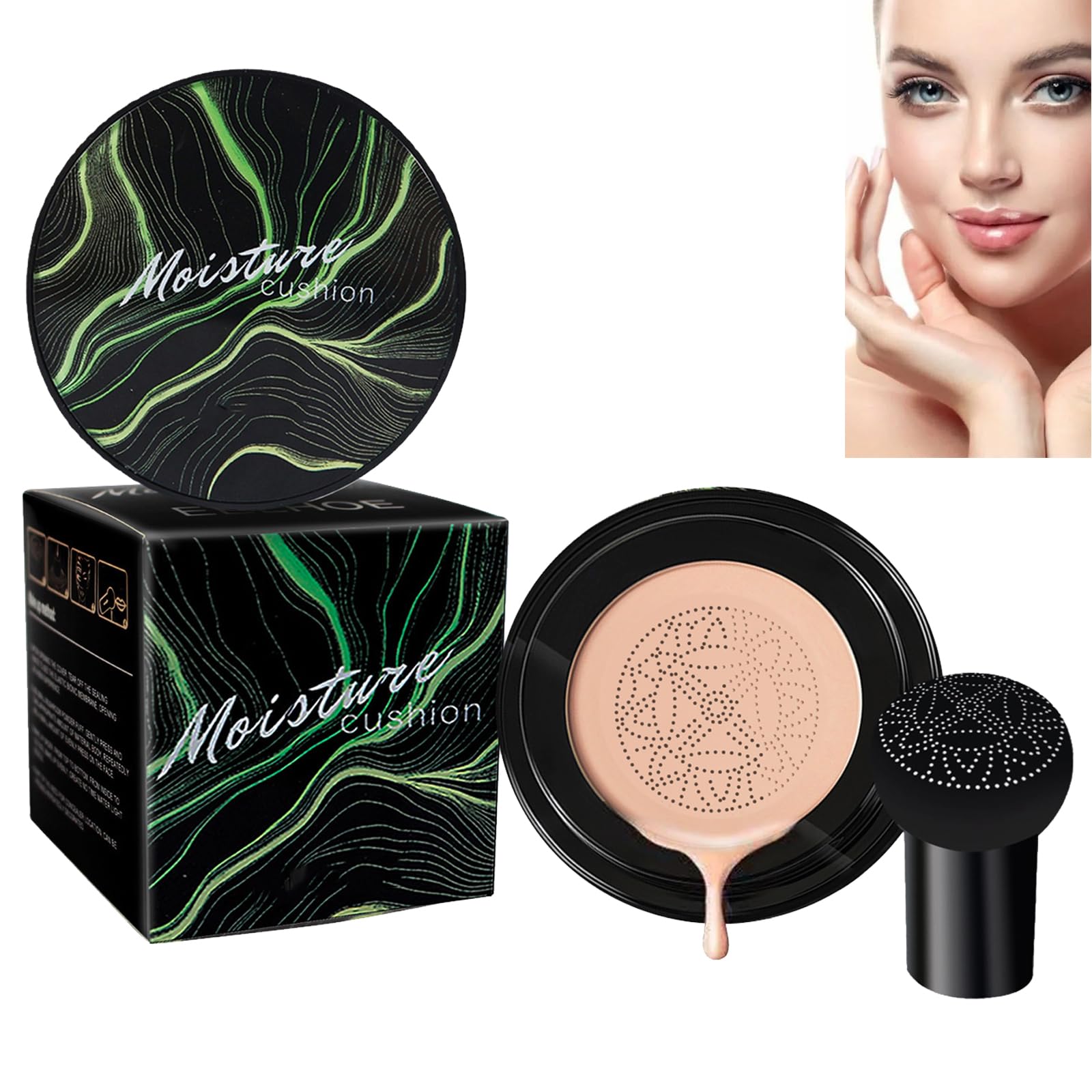 Makeup Base Mushroom Head,Air Cushion Liquid Foundation,Air Cushion BB,Liquid Foundation Mushroom,Natural Moisturizing Full Coverage Foundation,Brightening Pigment BB Cream Foundation for Women