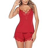 Avidlove Women Pajama Set Lace Trim Short PJ Set Modal V Neck Sleeveless Sleepwear Drawstring Waist Nightwear S-XXL