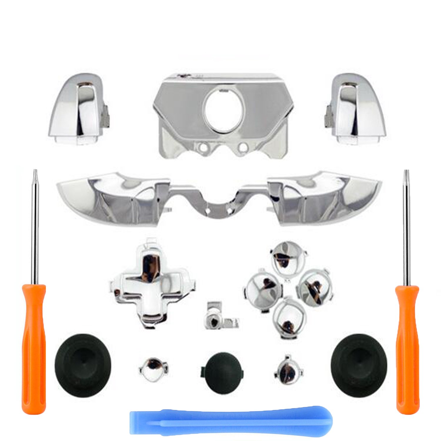 Bumpers Triggers Buttons DPad LB RB LT RT Buttons & T6 T8 Screwdrivers & Crowbar For Xbox One Elite Controller 3.5mm (Chrome Silver)