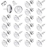 200 Pieces Stud Earring Kit, Including 50 Pieces 12 mm Stainless Steel Blank Stud 50 Rubber Back, 50 Pieces 12 mm Clear Glass