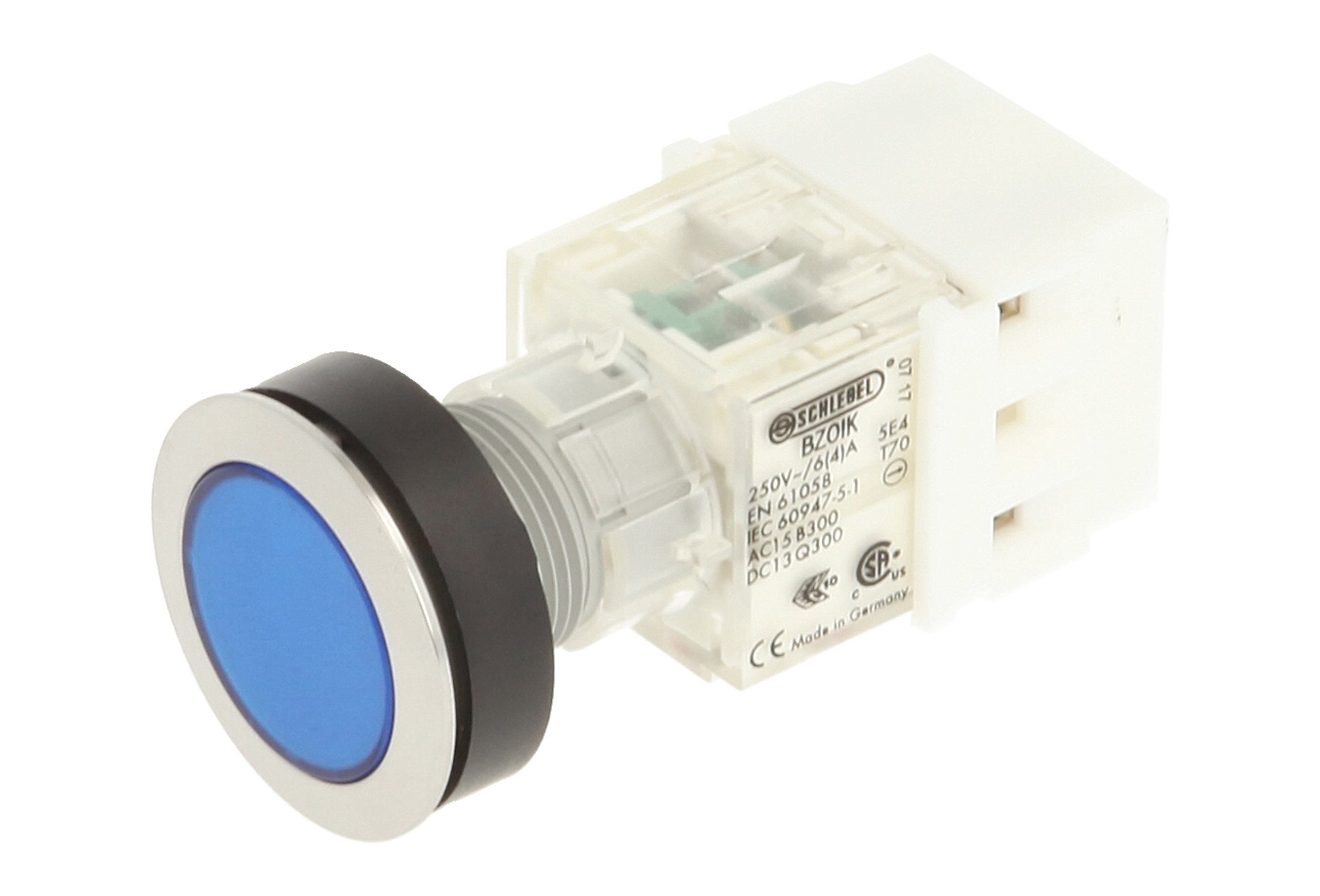 Schlegel 23.000.505 Push Button Stainless Steel, Button Cap Blue, Push Contact Sensor 1 Opener/1 N/O Contact, Screw Connection