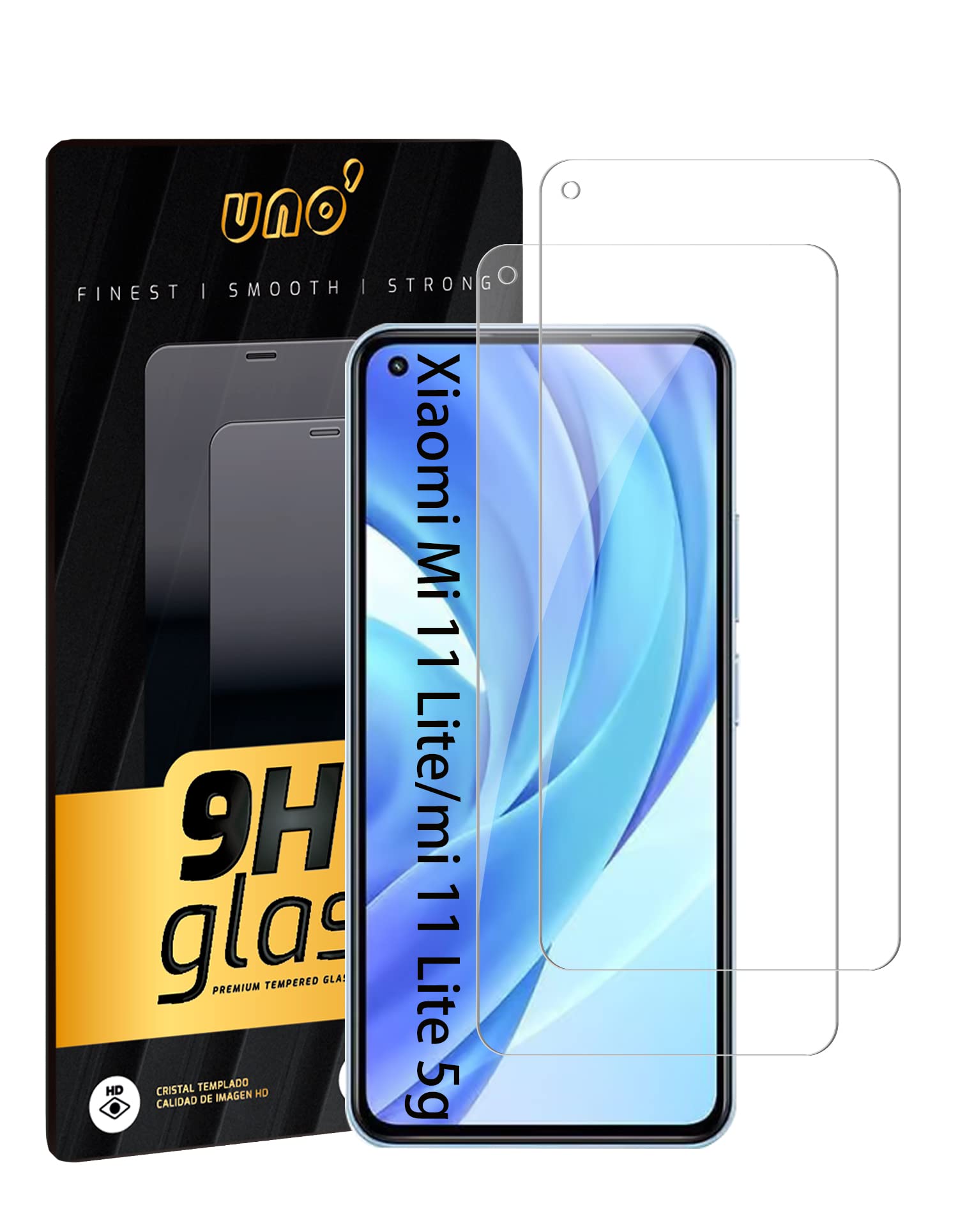 UNO' Screen Protector 2 Units, Glass Compatible with Xiaomi Mi 11 Lite/mi 11 Lite 5g, Tempered Glass Ultra Resistant Bubble-Free, 9H, Anti-Fingerprint, Anti-Scratch.