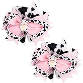 Framendino, 2 Pack Pink Cow Print Hair Bow Clips Bows Grosgrain Ribbon Alligator Moo Bowknot Barrettes Pins for Accessories