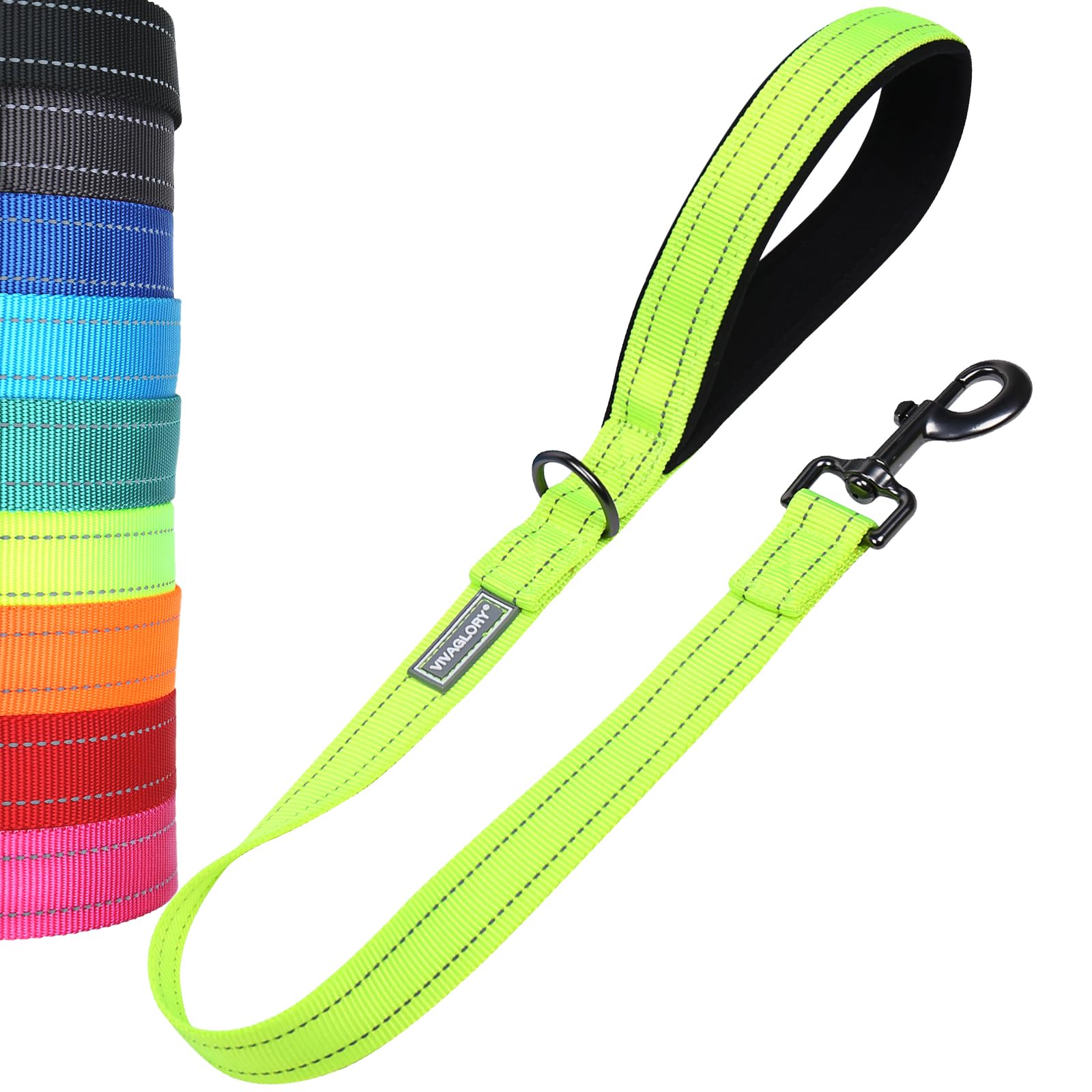 VIVAGLORY Short Dog Lead Closerok Traffic Leash for Dog with Soft Padded Handle for Training & Walking, 61cm, Bright Yellow