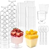 Slomg 200 Pack 5 oz Plastic Dessert Cups with Spoons, Disposable Parfait Shooter Pudding Jello Cups Goblets for Party, Clear Square Fruit Yogurt Ice Cream Bowls for Trifle Mousse Appetizer Snack Candy
