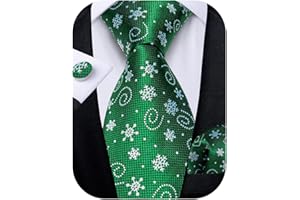 DiBanGu Mens Christmas Tie Set Silk Festive Ties and Pocket Square Cufflinks Set with Gift Box Xmas Holiday Vacation