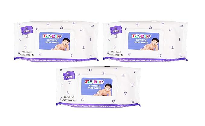 Flo-Rite Premium Baby Wet Wipes with Aloe Vera and Vitamin E - 72 Wipes (Pack of 3)