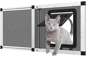 YOOCHEE Ventilated Pet Door for Window, Fits 28.5"-32" Width Window, 2-Min Install | Aluminum Frame + Stainless Steel Mesh | Breathable Bug-Proof | Magnetic Closure Window Cat Door, Cat Door for Window Insert