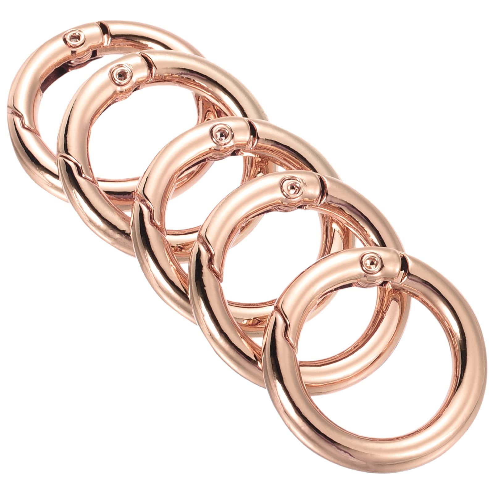 PATIKIL 25x18x4mm Spring Gate O Rings, 5 Pack Round Snap Clip Zinc Alloy for Keyrings Buckle, Rose Gold