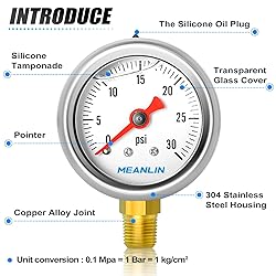 MEANLIN MEASURE 0~30Psi Pressure Gauge, Glycerin